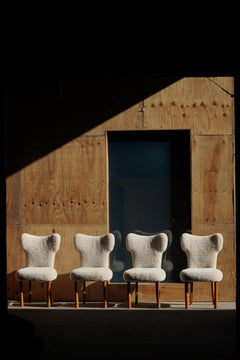 Set of 4 Danish Modern Dining Chairs in Lambswool & Oak, Viggo Boesen, 1950s