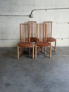 Set of 4 Danish Modern Kvist Dining Chairs in Beech with Leather Seats