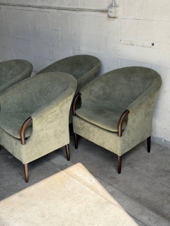 Set of 4 Danish Modern Lounge Chairs Green Upholstered Scandinavian Club Chairs
