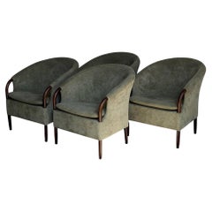 Set of 4 Danish Modern Lounge Chairs Green Upholstered Scandinavian Club Chairs