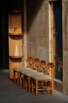 Set of 4 Danish Modern Pine Dining Chairs with Armrests & Lambswool, 1970s