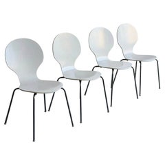 Set of 4 Danish Modern White Stacking Dining Chairs Mid Century Chrome Chairs