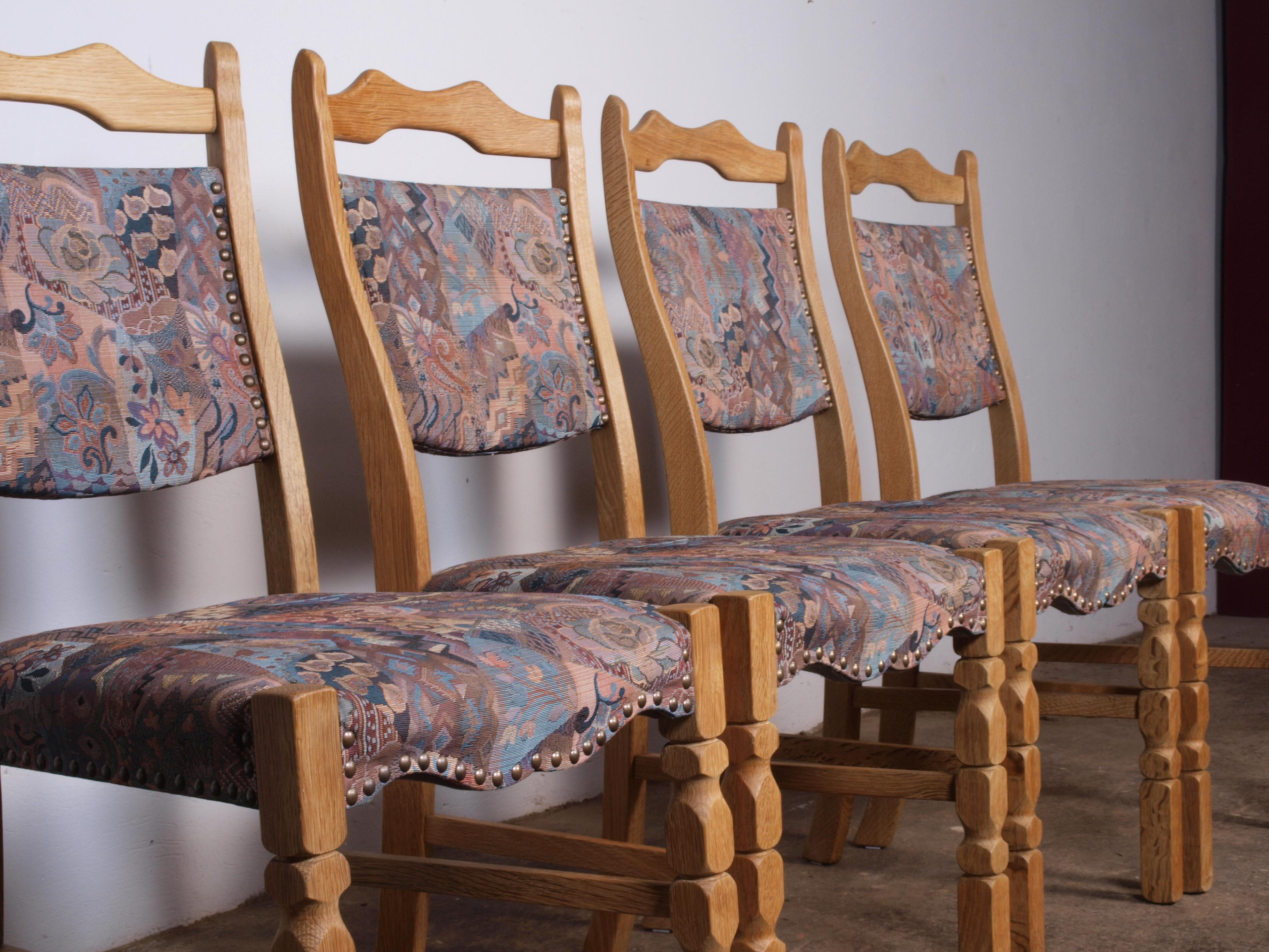 set of 4 Danish Oak Dining Chairs attributed to Henning Kjærnulf For Sale 5