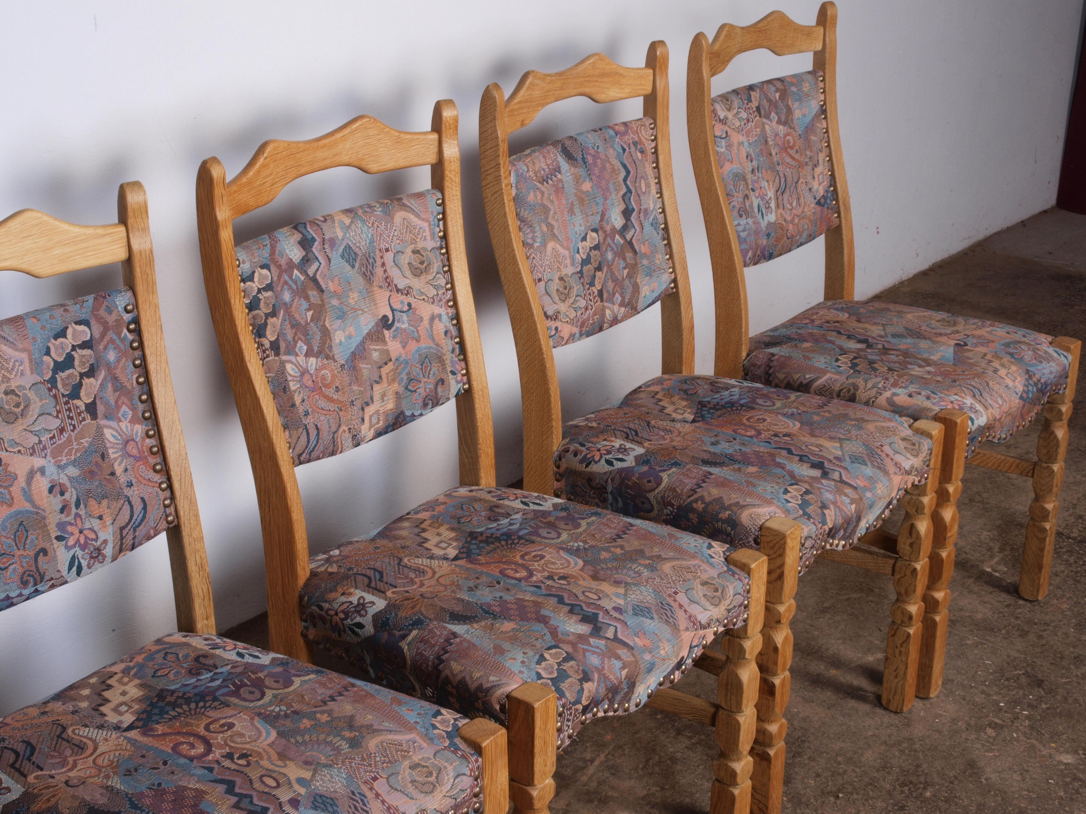 set of 4 Danish Oak Dining Chairs attributed to Henning Kjærnulf For Sale 4