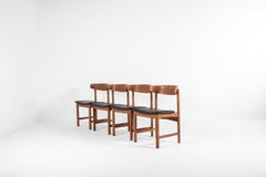 Set of 4 Danish Oak Dining Chairs, Newly Upholstered in Black Skai, 1960s