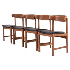 Set of 4 Danish Oak Dining Chairs, Newly Upholstered in Black Skai, 1960s