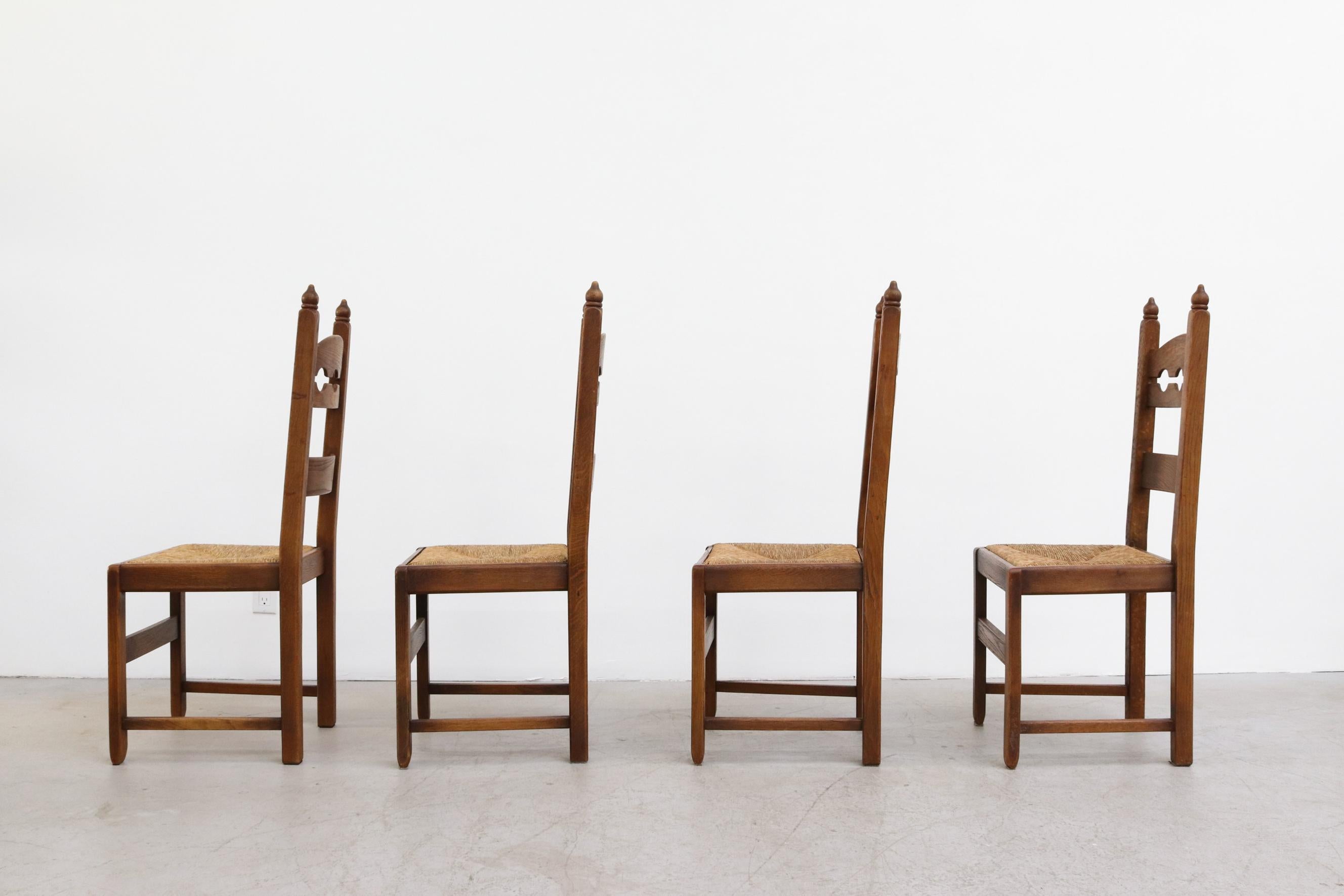 Mid-Century Modern Set of 4 Danish Razor Back Dining Chairs with Rush Seat