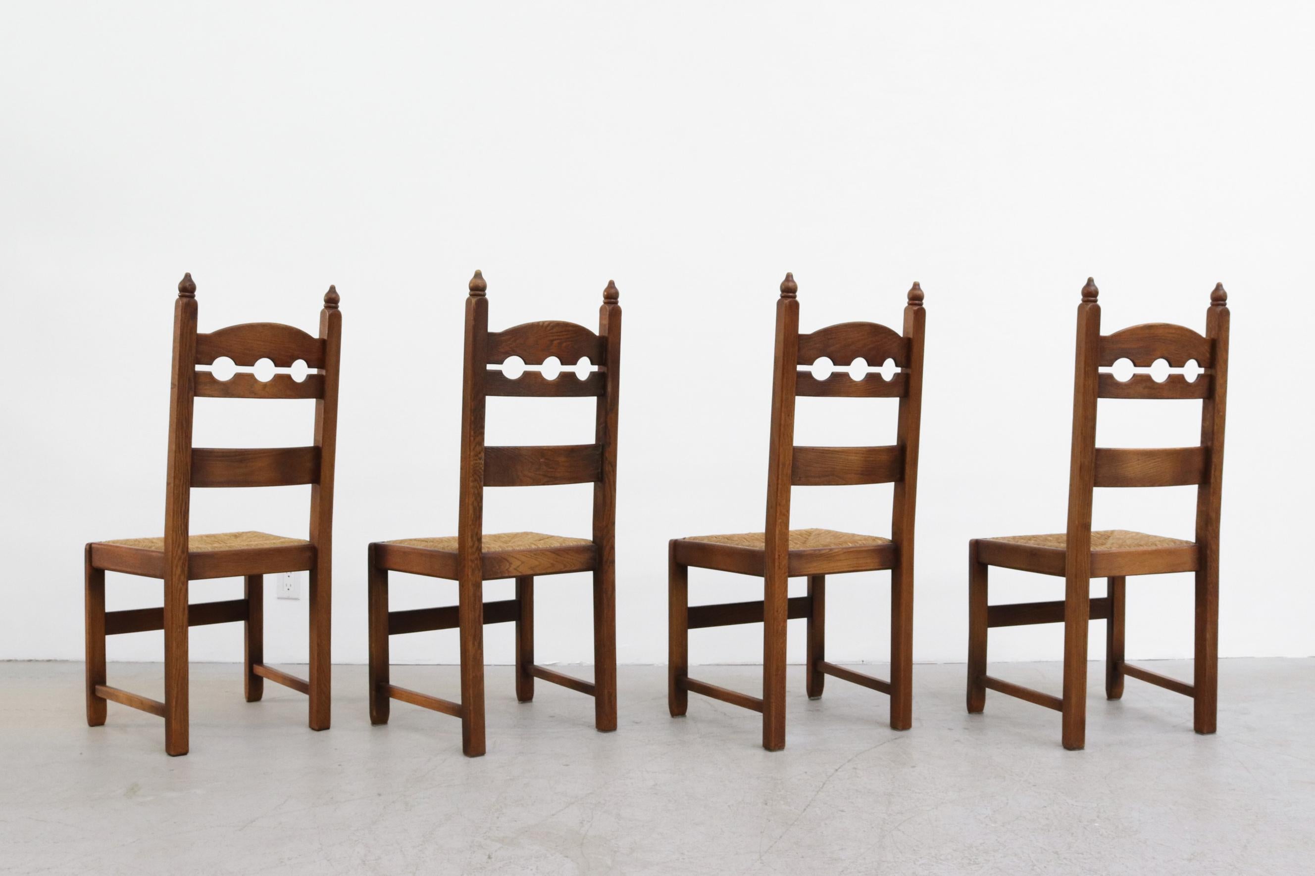 Set of 4 Danish Razor Back Dining Chairs with Rush Seat In Good Condition In Los Angeles, CA