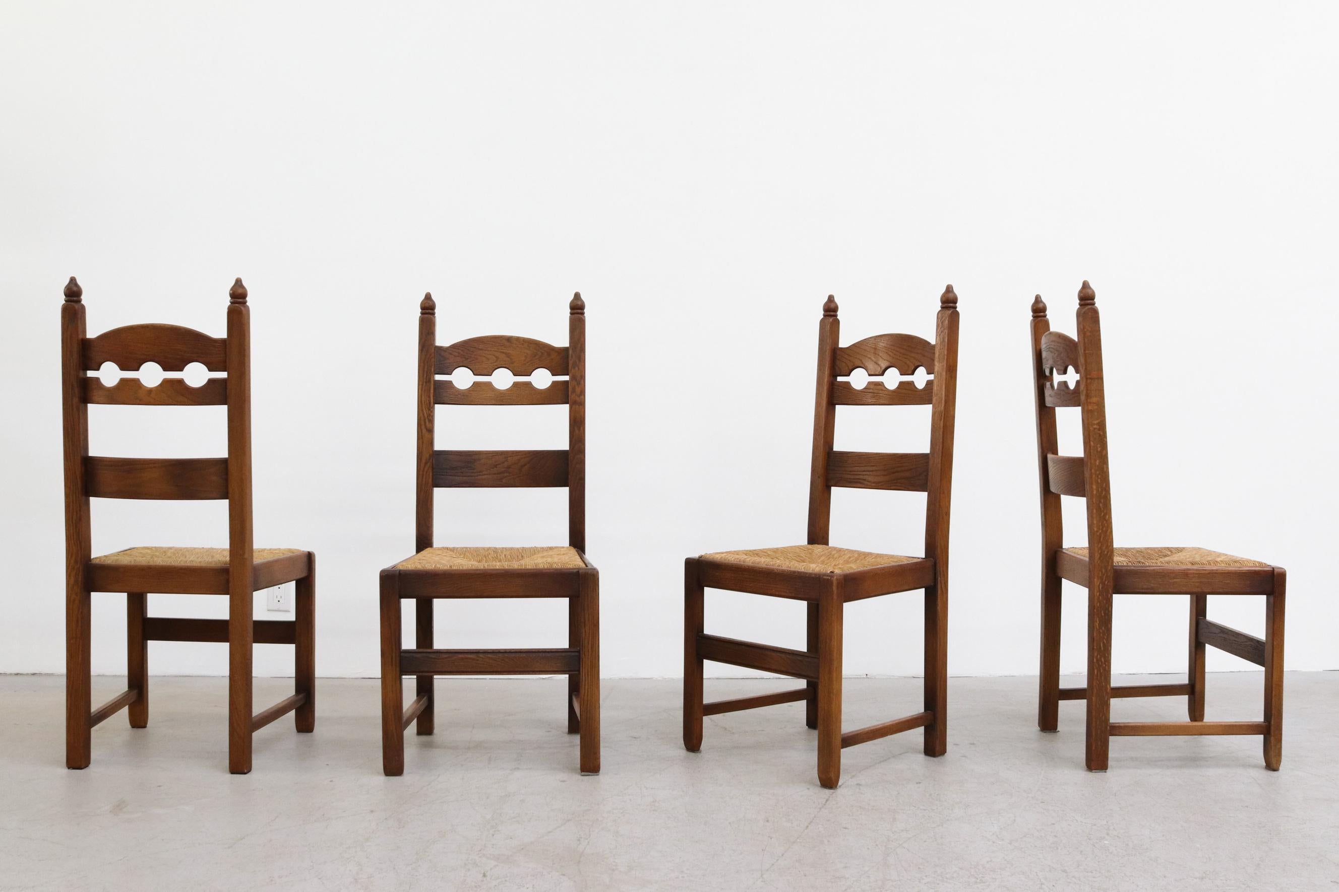 Mid-20th Century Set of 4 Danish Razor Back Dining Chairs with Rush Seat