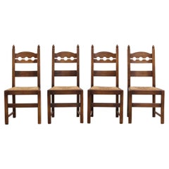 Set of 4 Danish Razor Back Dining Chairs with Rush Seat