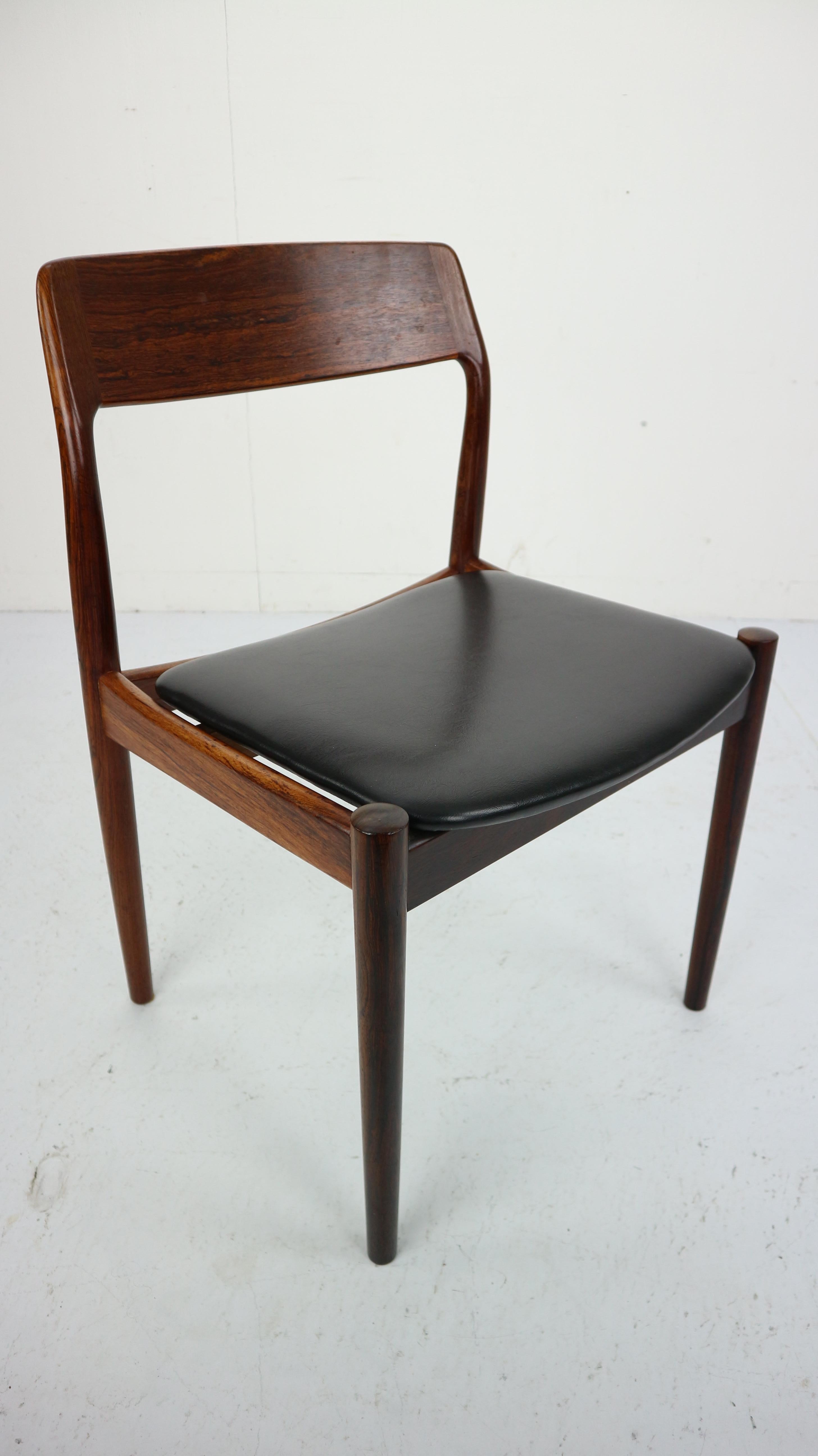 Set of 4 Danish Rosewood and Black Vinyl Chairs by Niels Otto Møller, 1960s 5