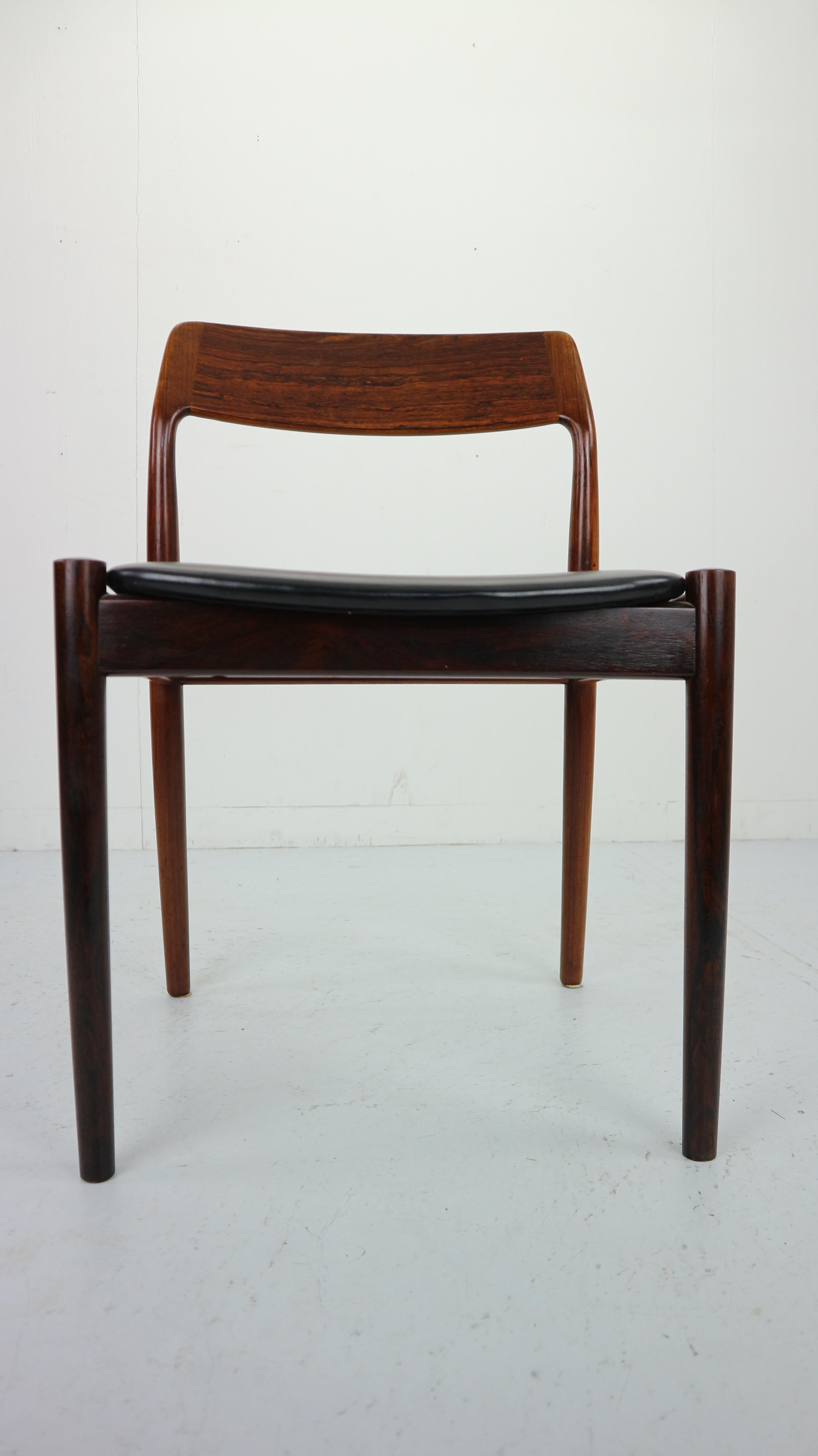 Set of 4 Danish Rosewood and Black Vinyl Chairs by Niels Otto Møller, 1960s 6