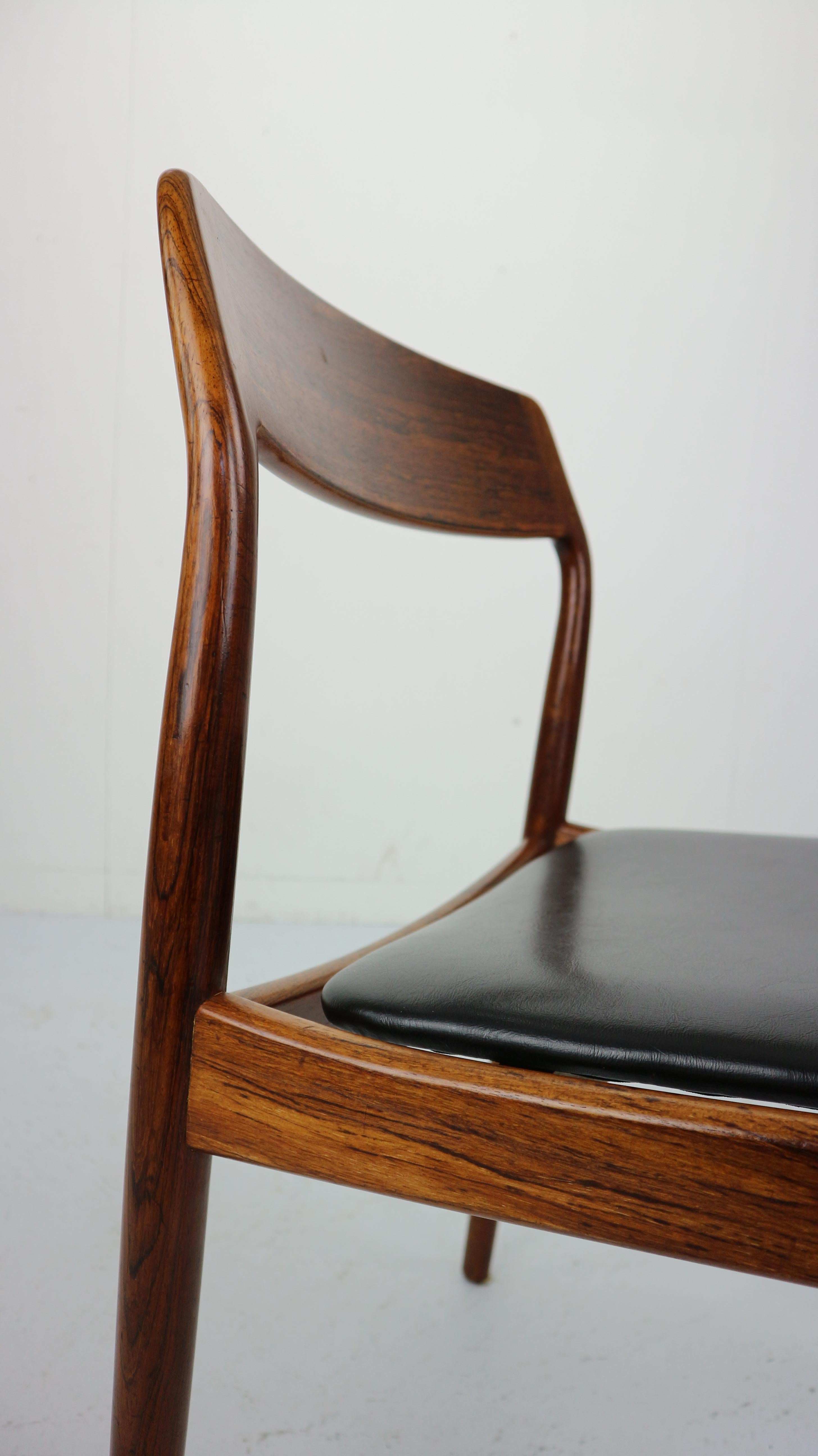 Set of 4 Danish Rosewood and Black Vinyl Chairs by Niels Otto Møller, 1960s 8