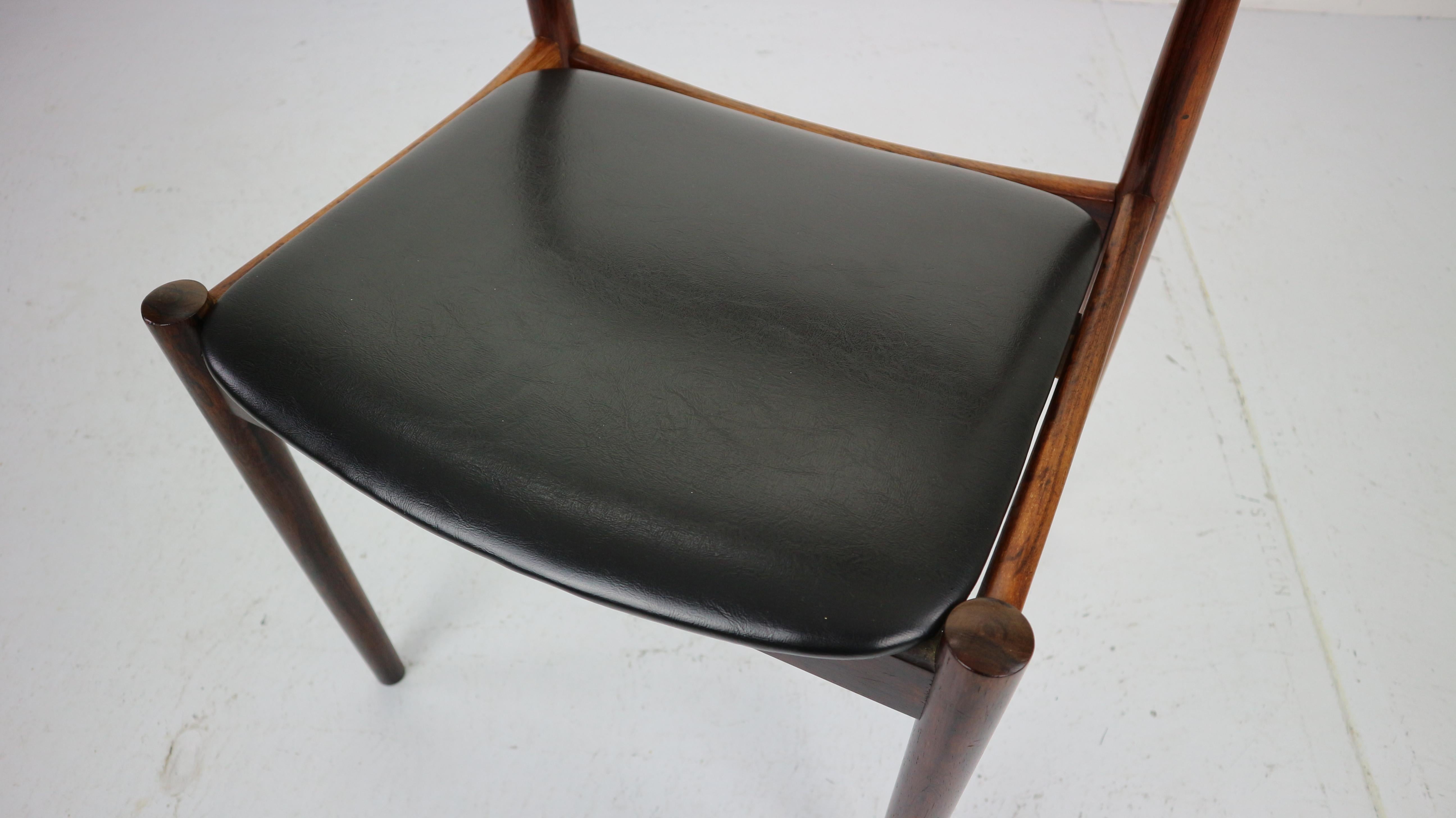 Set of 4 Danish Rosewood and Black Vinyl Chairs by Niels Otto Møller, 1960s 11