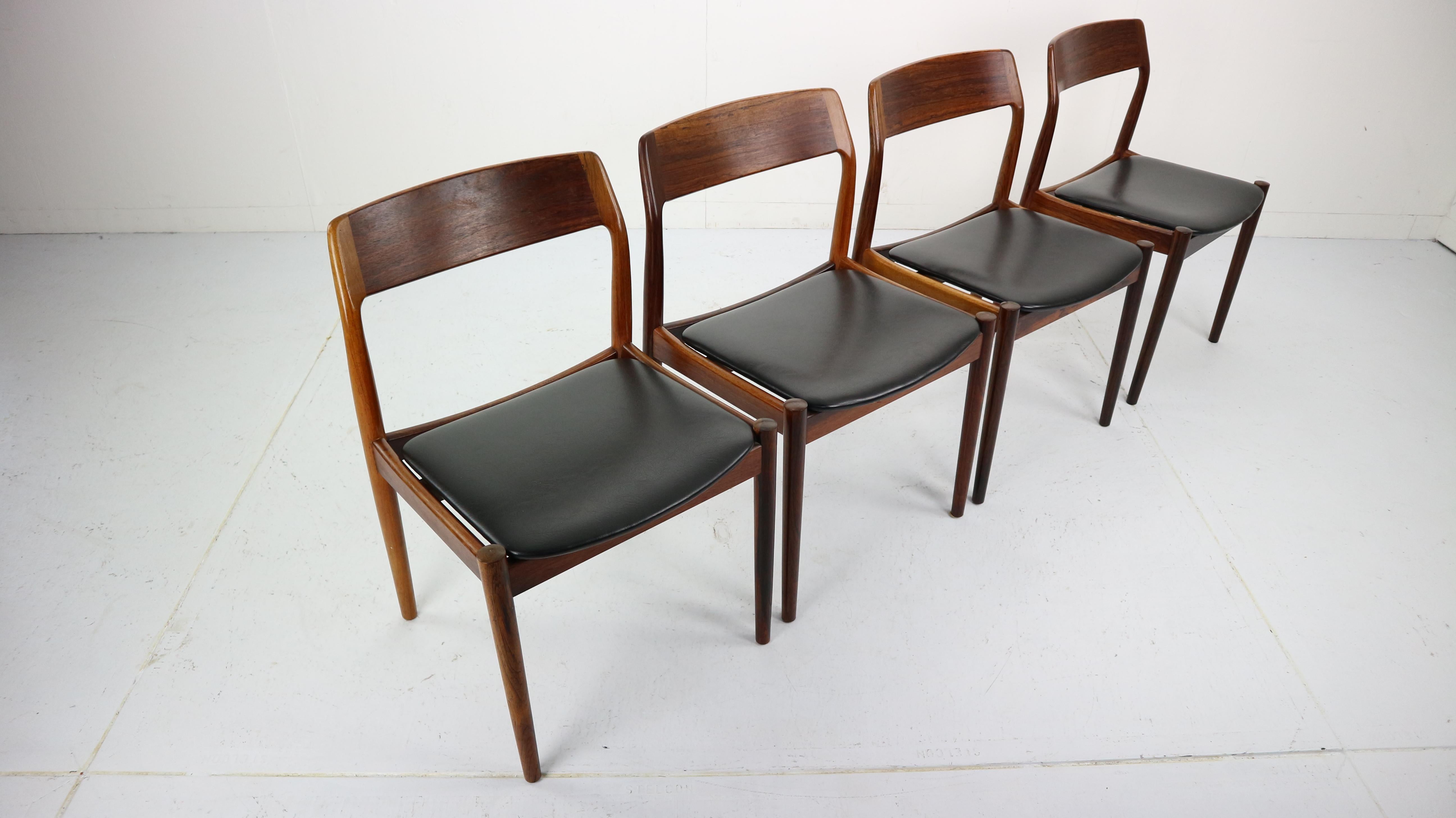Set of 4 Danish Rosewood and Black Vinyl Chairs by Niels Otto Møller, 1960s 1