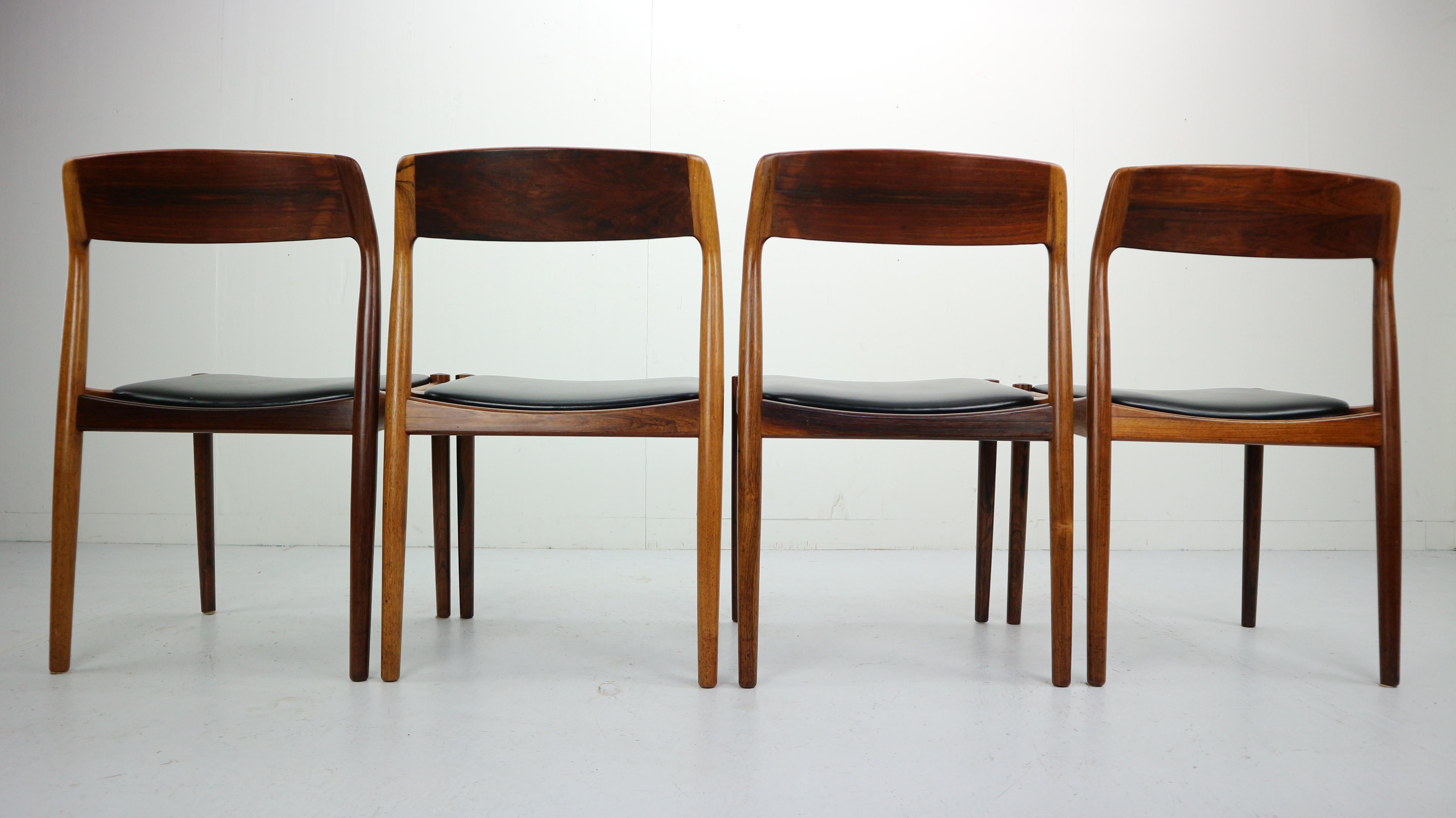 Set of 4 Danish Rosewood and Black Vinyl Chairs by Niels Otto Møller, 1960s 2