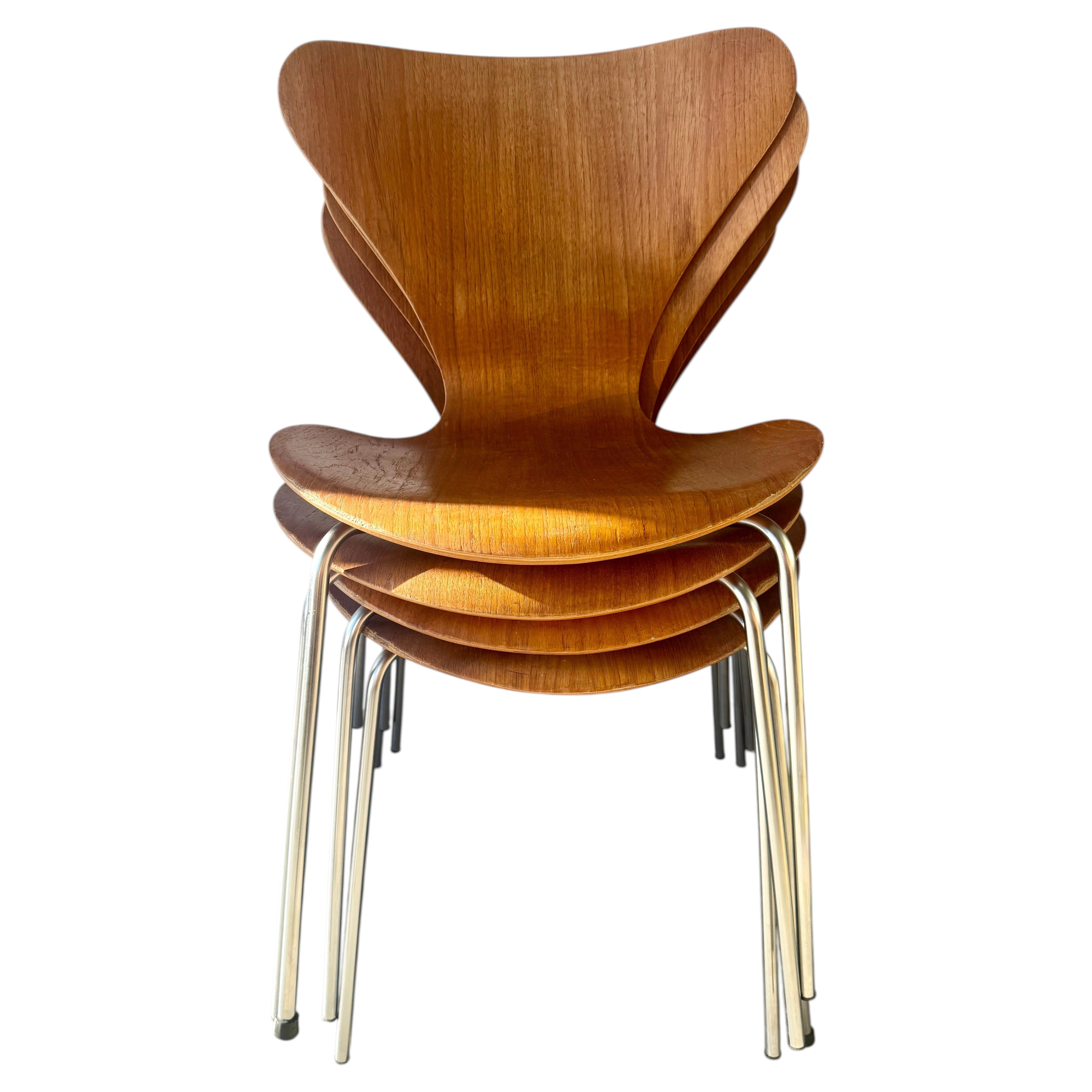 Juego de 4 sillas de comedor danesas de la serie 7, de Arne Jacobsen para Fritz Hansen