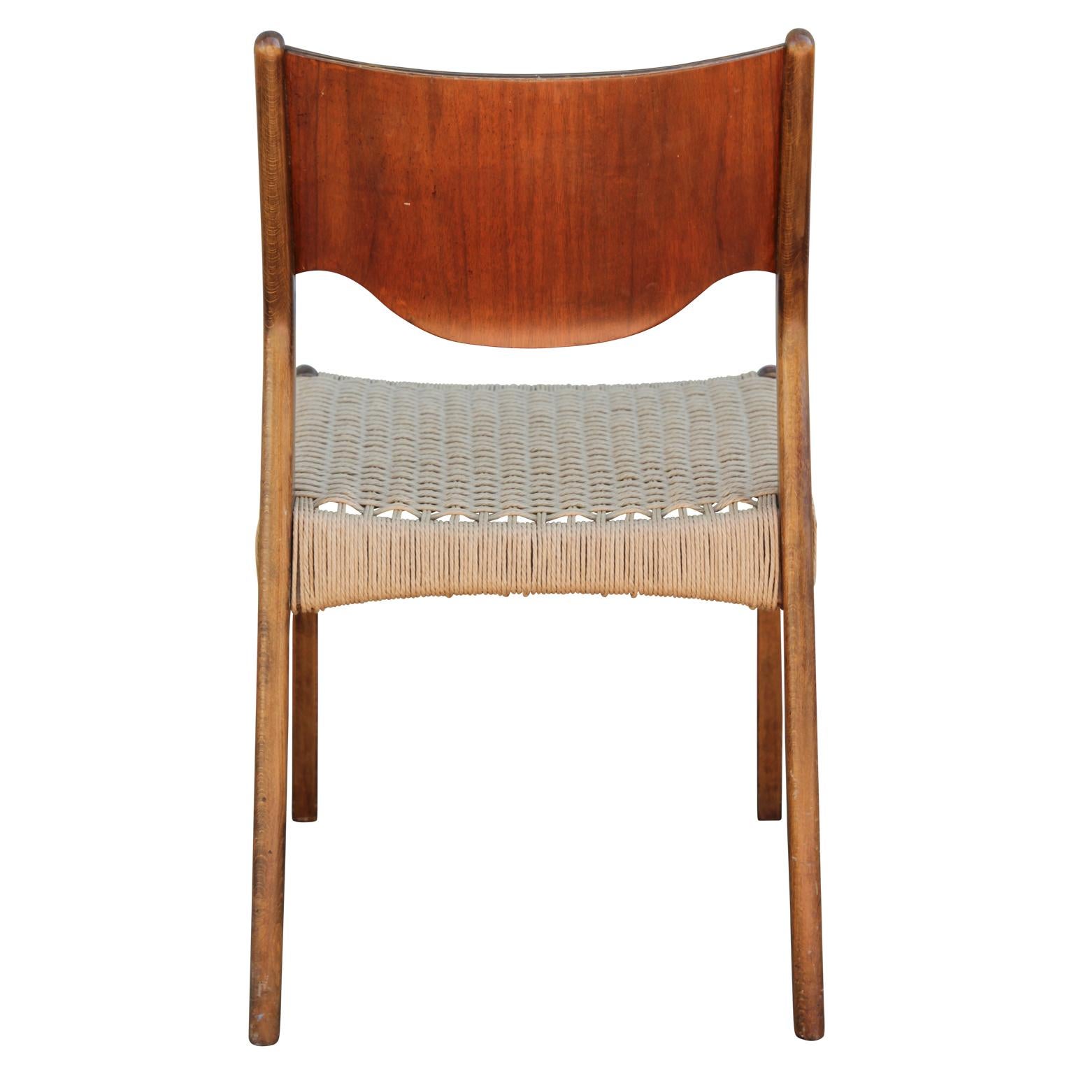Set of 4 Danish or Swedish Wood and Woven Cord Seat Dining Chairs 2