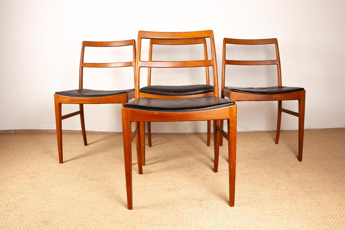 Set di 4 sedie danesi in teak e pelle, modello 430, di Arne Vodder per Sibast. in vendita 9