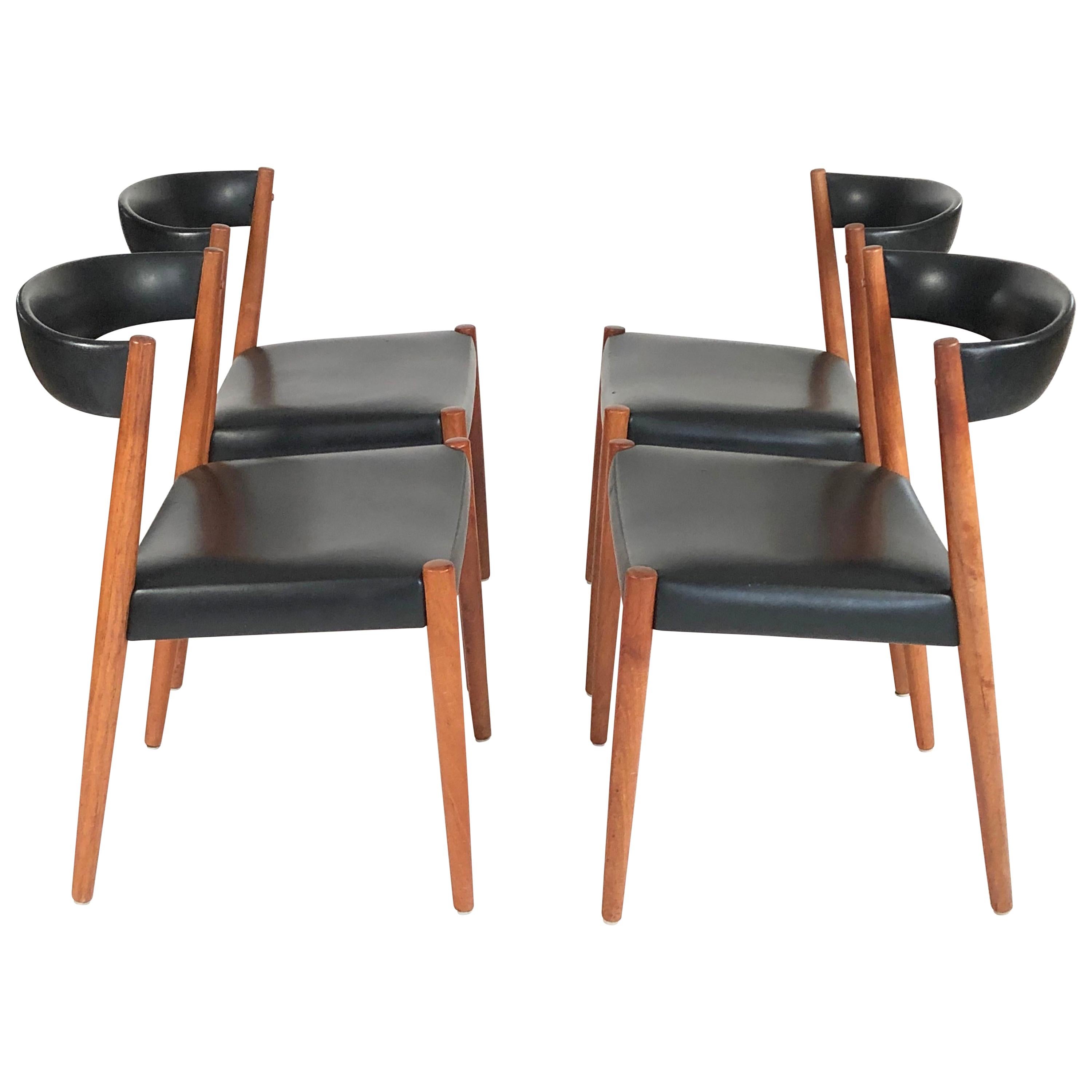 Set of 4 Danish Teak and Leather Mid-Century Modern Dining Chairs