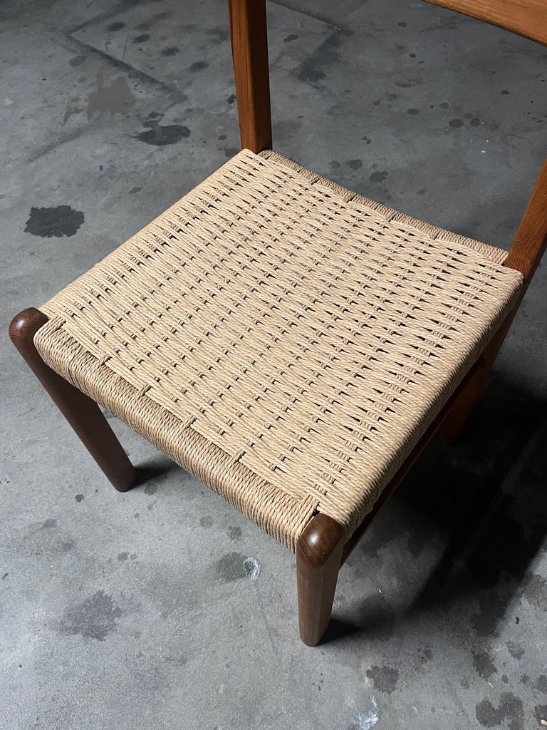 Set of 4 Danish Teak and Paper Cord Seats Dining Chairs, 1960s For Sale