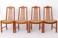 Set of 4 Danish Teak Dining Chairs 1960s, Mid Century Vintage Chairs, Beige Upho