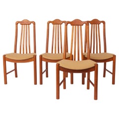 Set of 4 Danish Teak Dining Chairs 1960s, Mid Century Vintage Chairs, Beige Upho