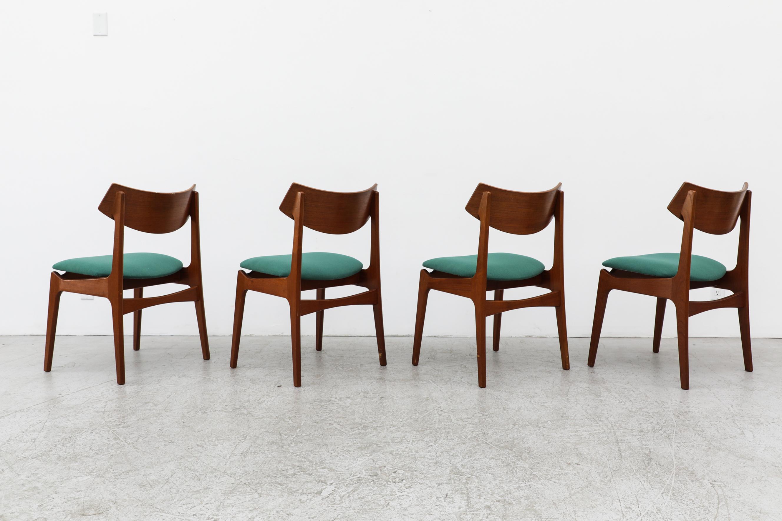 Set of 4 Danish Teak Dining Chairs by Funder Schmidt + Madsen w/ Teal Seats In Good Condition In Los Angeles, CA