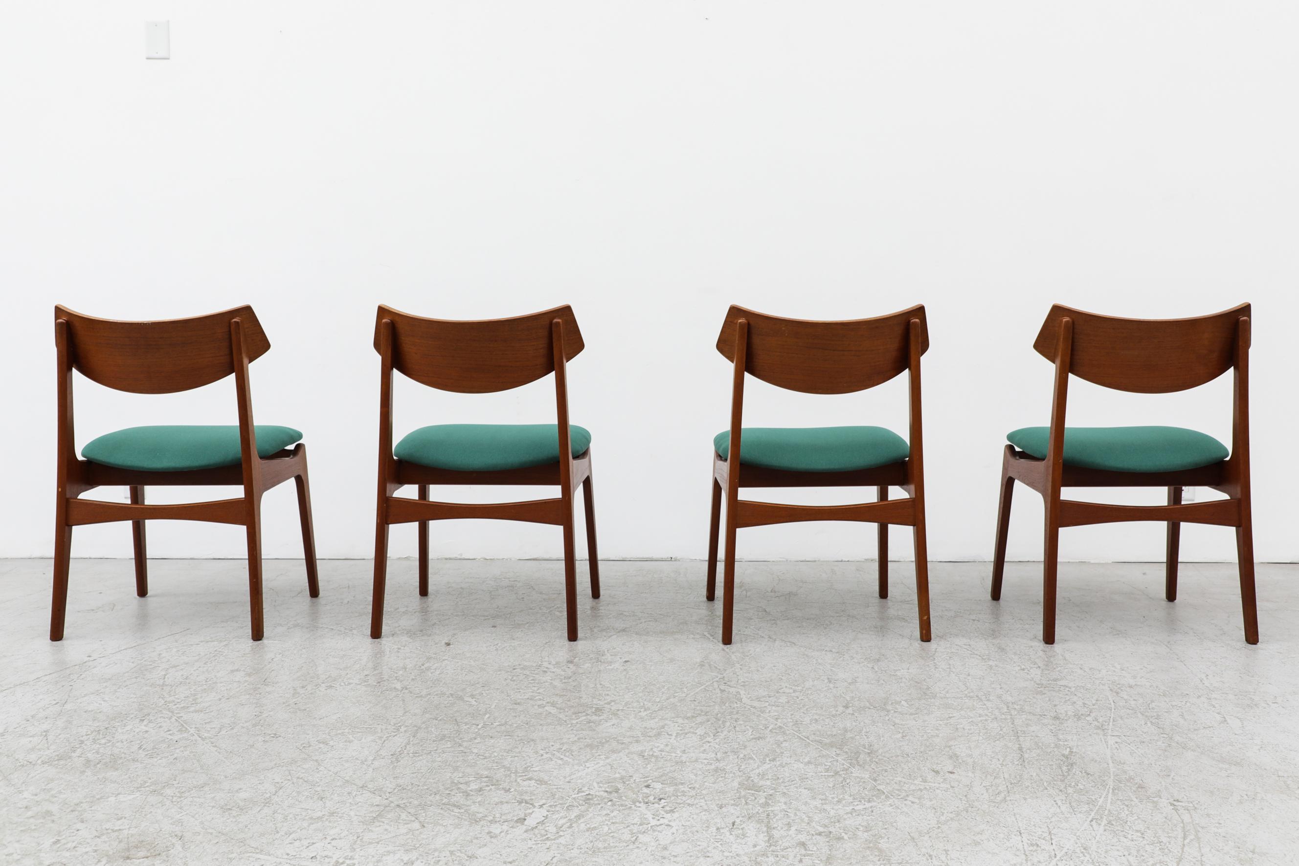 Mid-20th Century Set of 4 Danish Teak Dining Chairs by Funder Schmidt + Madsen w/ Teal Seats