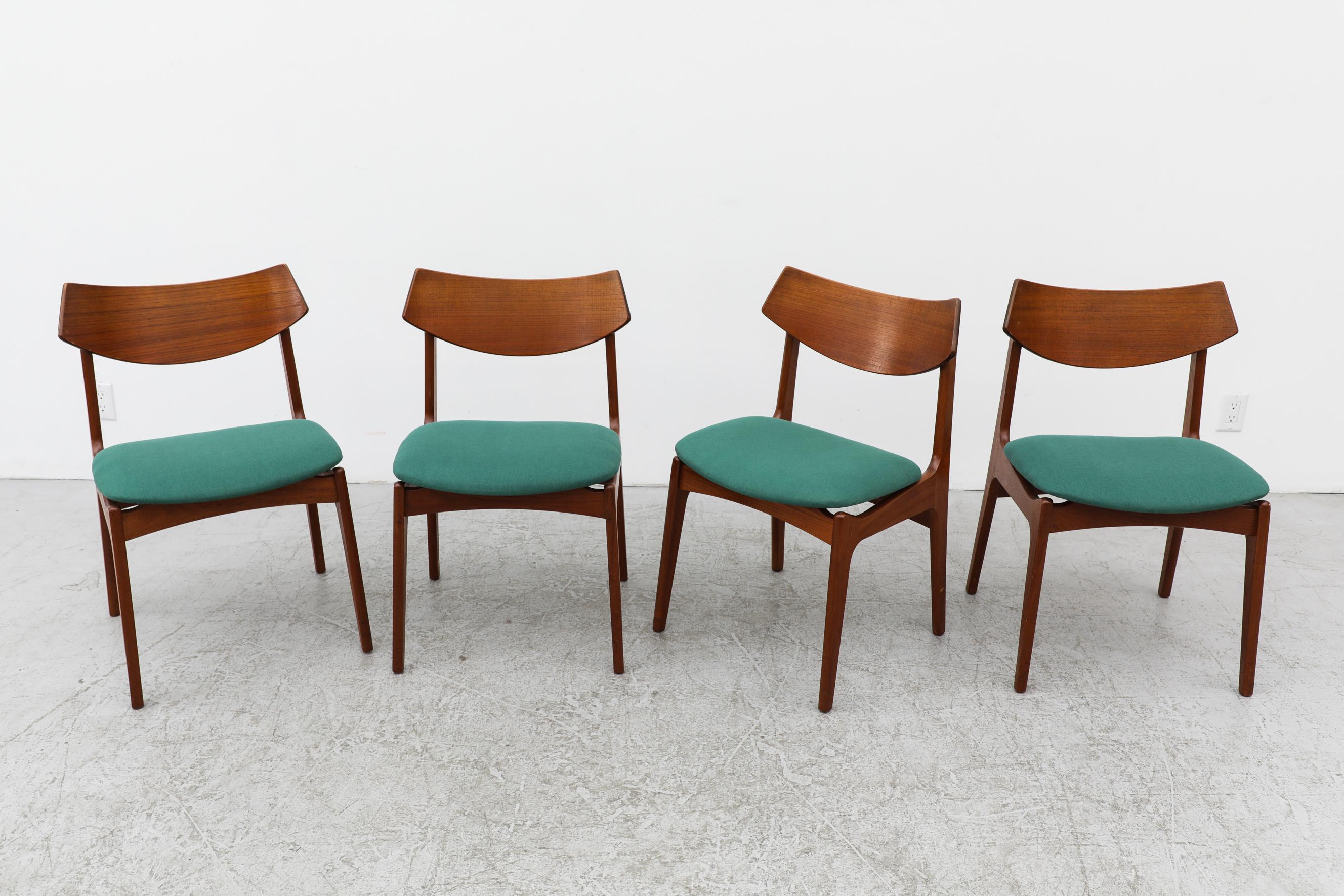 Set of 4 Danish Teak Dining Chairs by Funder Schmidt + Madsen w/ Teal Seats 1