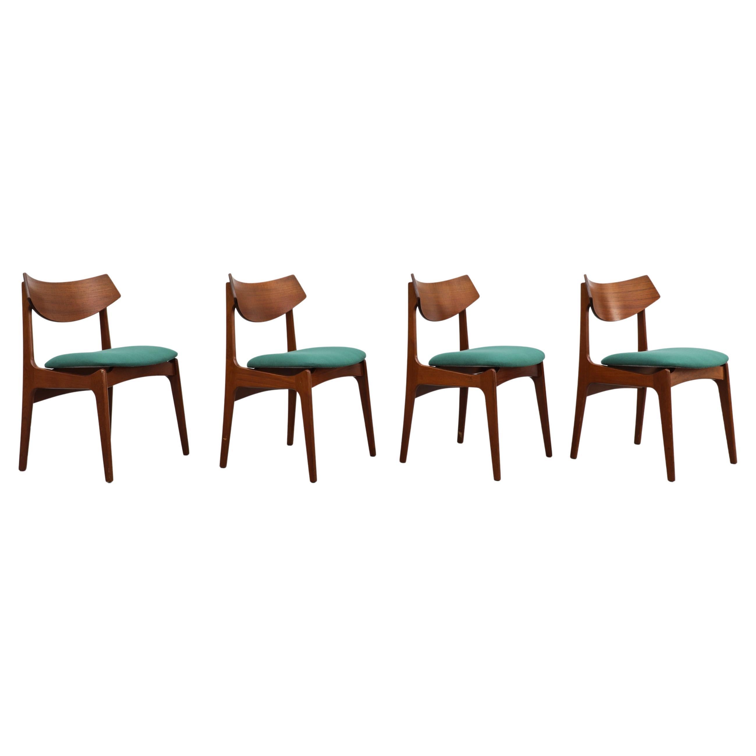 Set of 4 Danish Teak Dining Chairs by Funder Schmidt + Madsen w/ Teal Seats