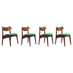 Set of 4 Danish Teak Dining Chairs by Funder Schmidt + Madsen w/ Teal Seats