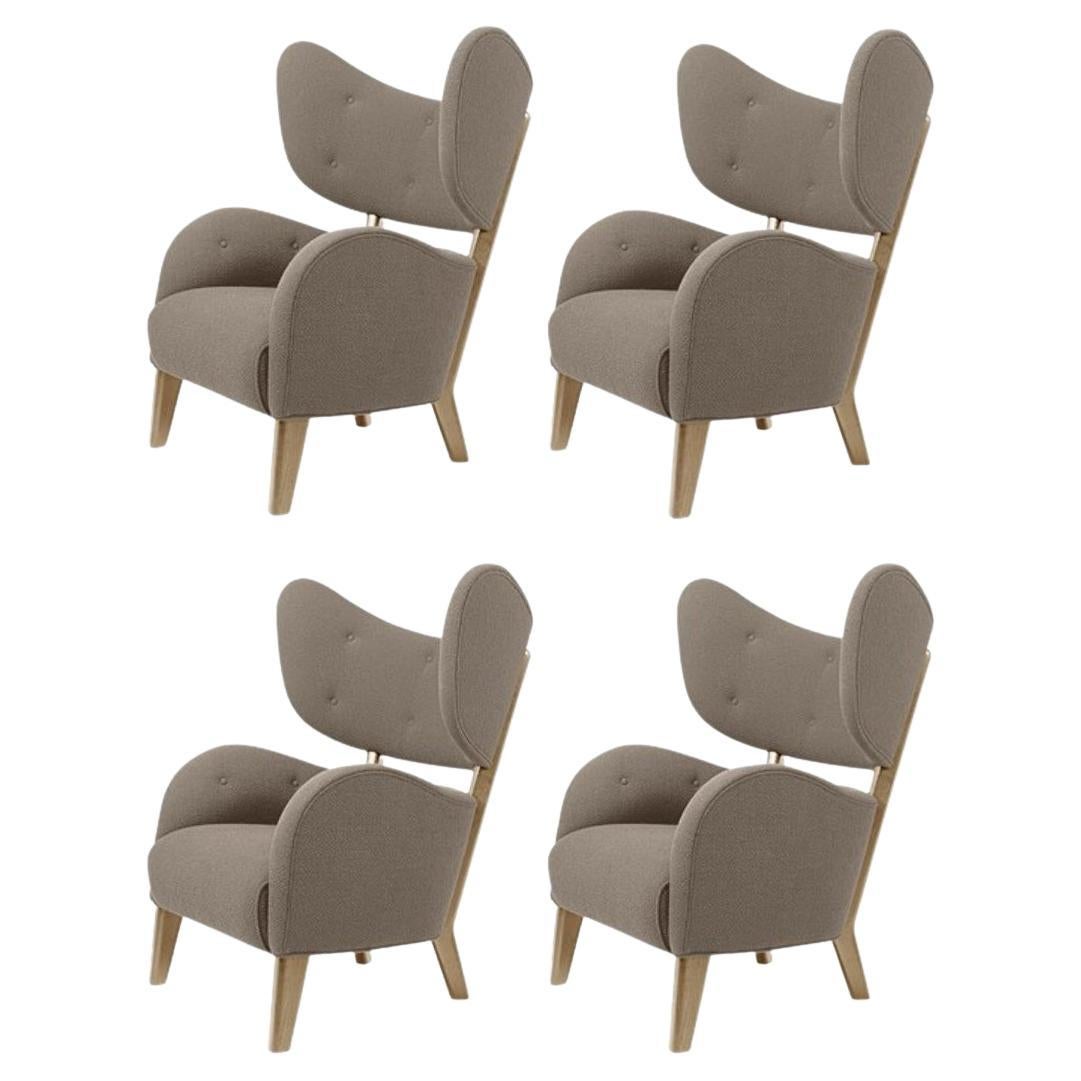 Set of 4 Dark Beige Raf Simons Vidar 3 Natural Oak My Own Lounge Chair by Lassen