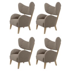 Set of 4 Dark Beige Raf Simons Vidar 3 Natural Oak My Own Lounge Chair by Lassen