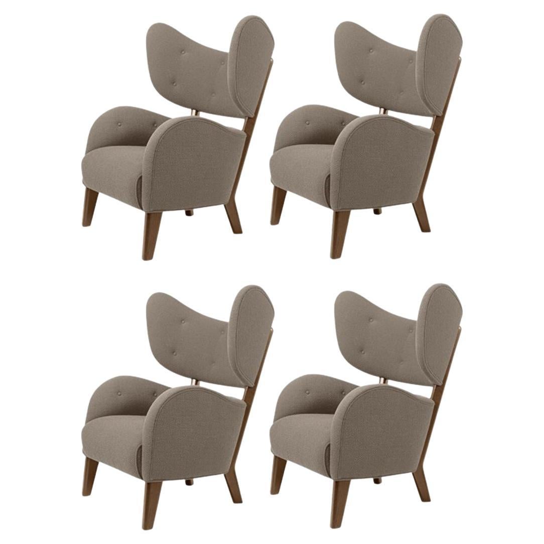 Set of 4 Dark Beige Raf Simons Vidar 3 Smoked Oak My Own Lounge Chair by Lassen For Sale