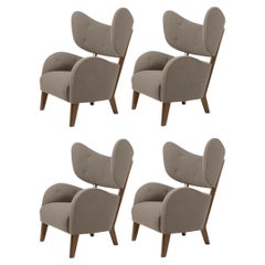 Set of 4 Dark Beige Raf Simons Vidar 3 Smoked Oak My Own Lounge Chair by Lassen