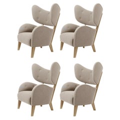 Set of 4 Dark Beige Sahco Zero Natural Oak My Own Chair Lounge Chairs by Lassen