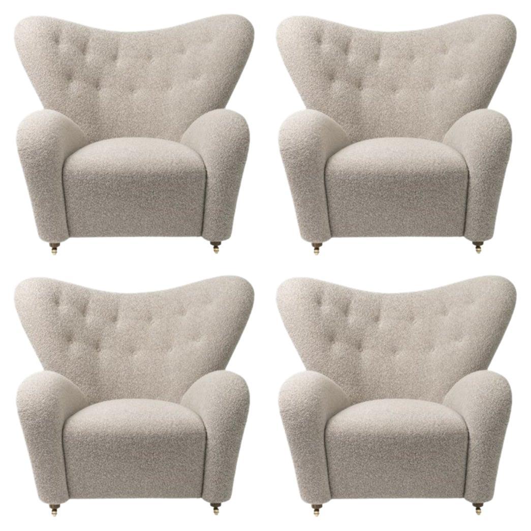Set of 4 Dark Beige Sahco Zero the Tired Man Lounge Chairs by Lassen For Sale