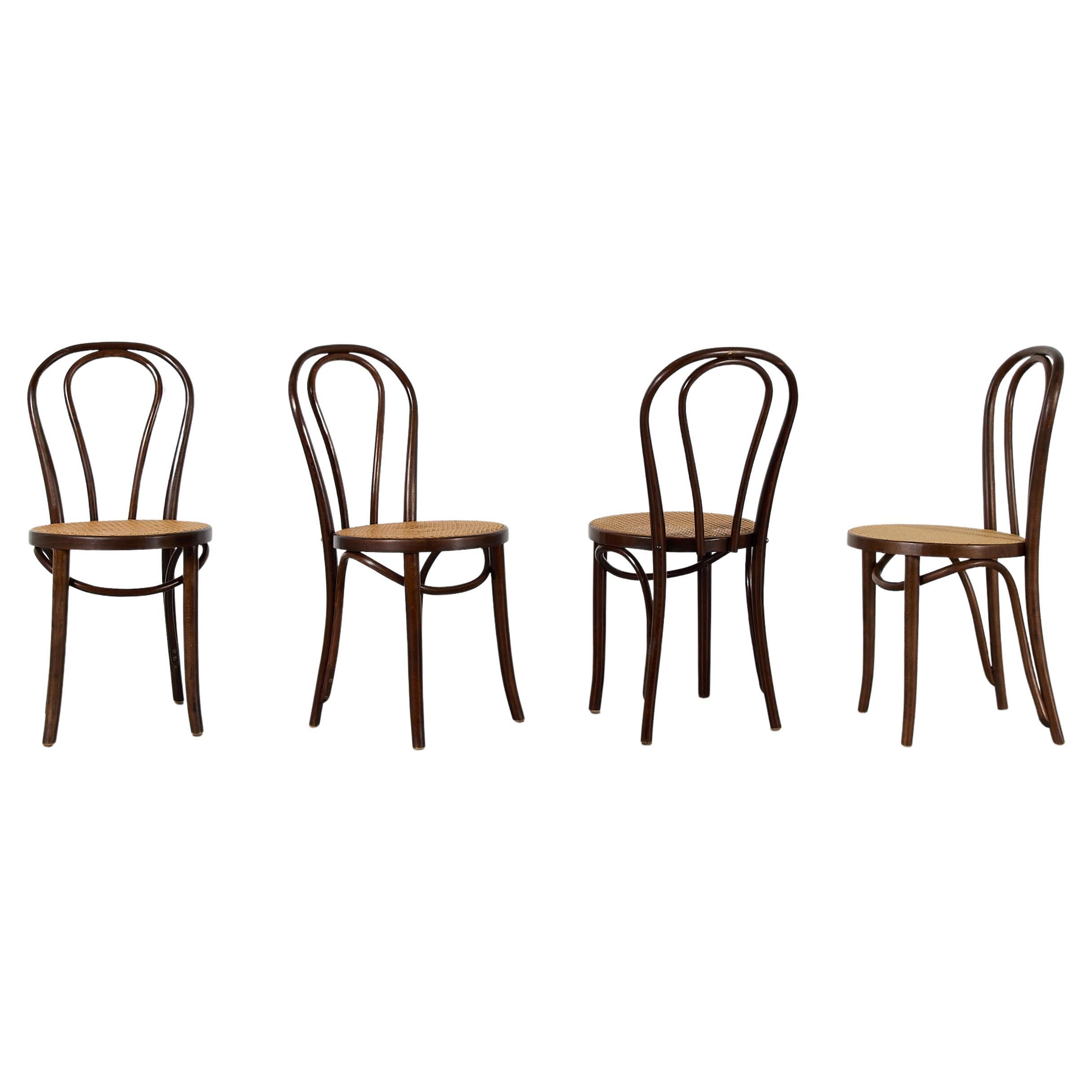 Satz von 4 dunkelbraun gebeizten Thonet "N. 218" inspirierte Stühle
