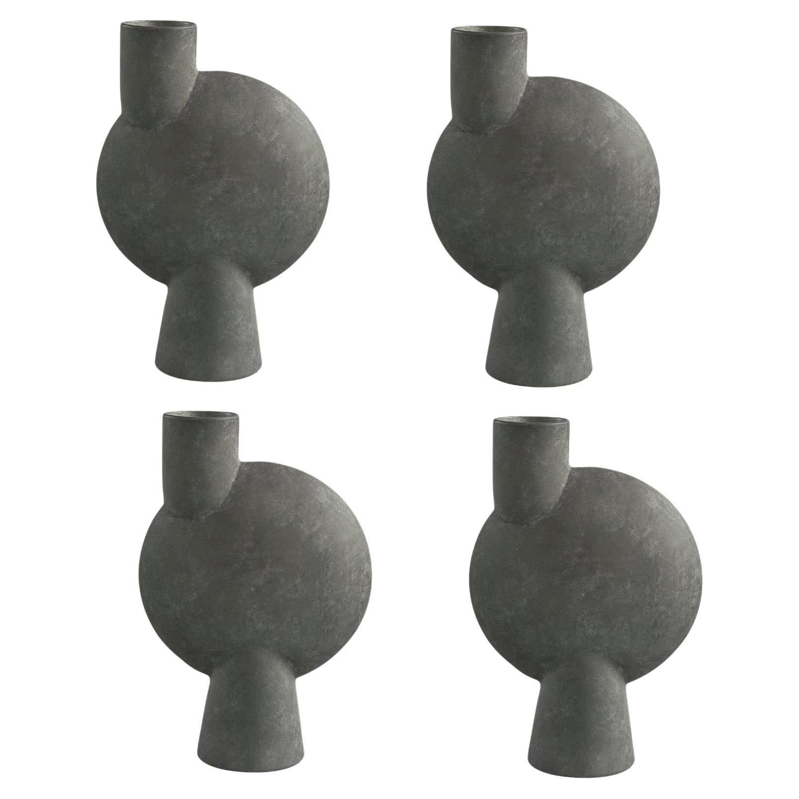 Set of 4 Dark Grey Big Sphere Vases Bubl by 101 Copenhagen For Sale