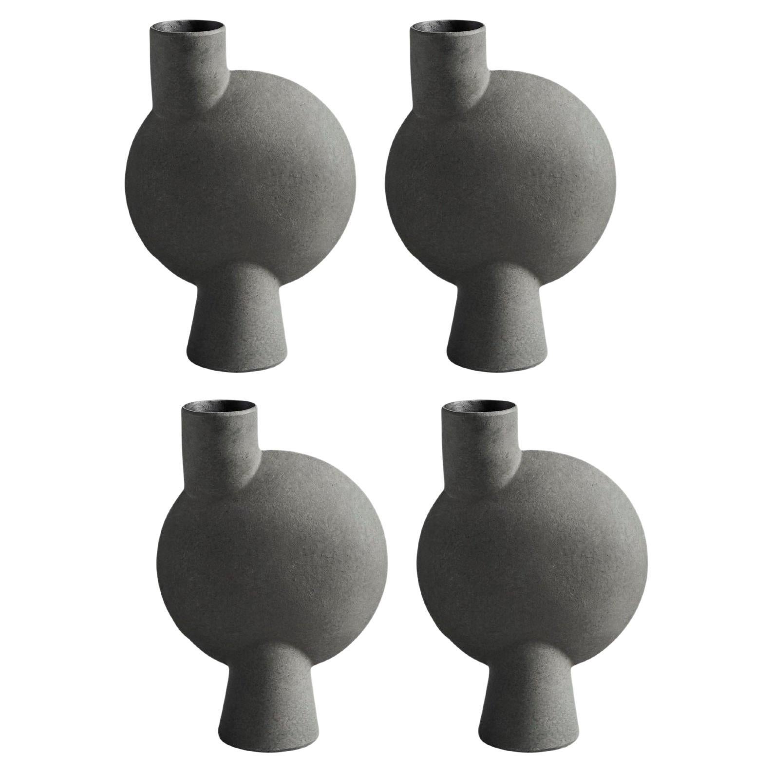 Set of 4 Dark Grey Medio Sphere Vase Bubl by 101 Copenhagen For Sale