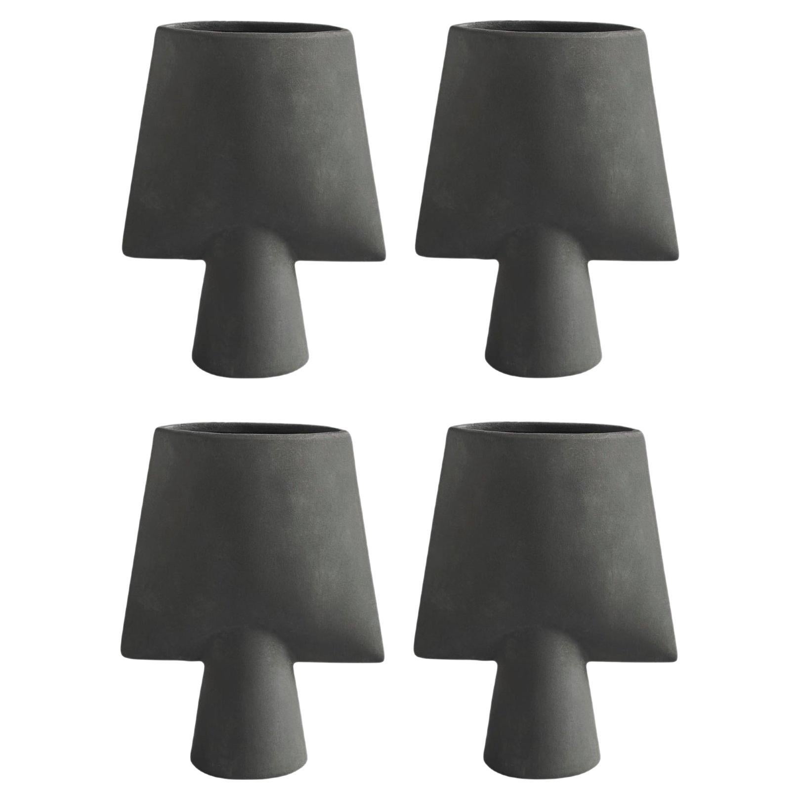 Set of 4 Dark Grey Mini Sphere Vase Square by 101 Copenhagen