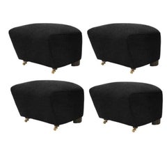 Set of 4 Dark Grey Smoked Oak Hallingdal the Tired Man Footstools by Lassen