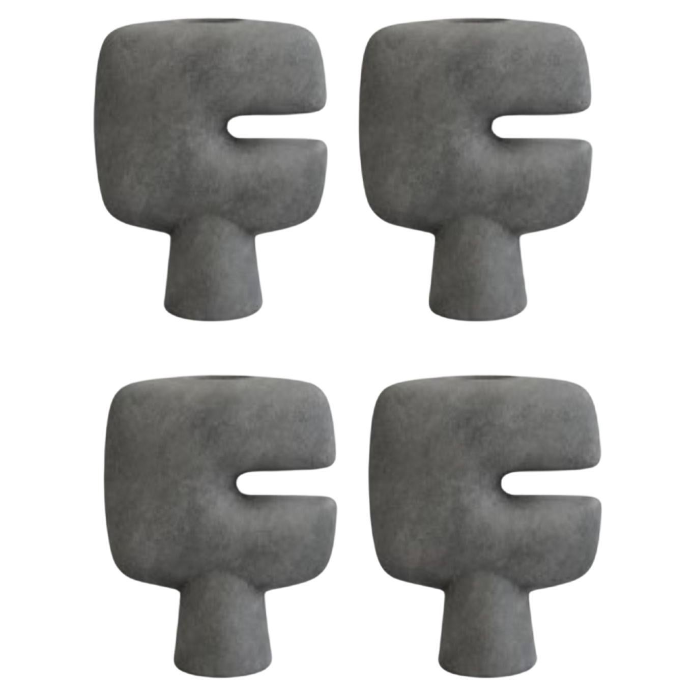 Set of 4 Dark Grey Tribal Vases Mini by 101 Copenhagen