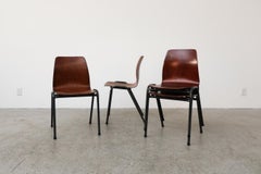 Mid-Century Industrial Stacking Chairs Molded Plywood Shell Set of 4