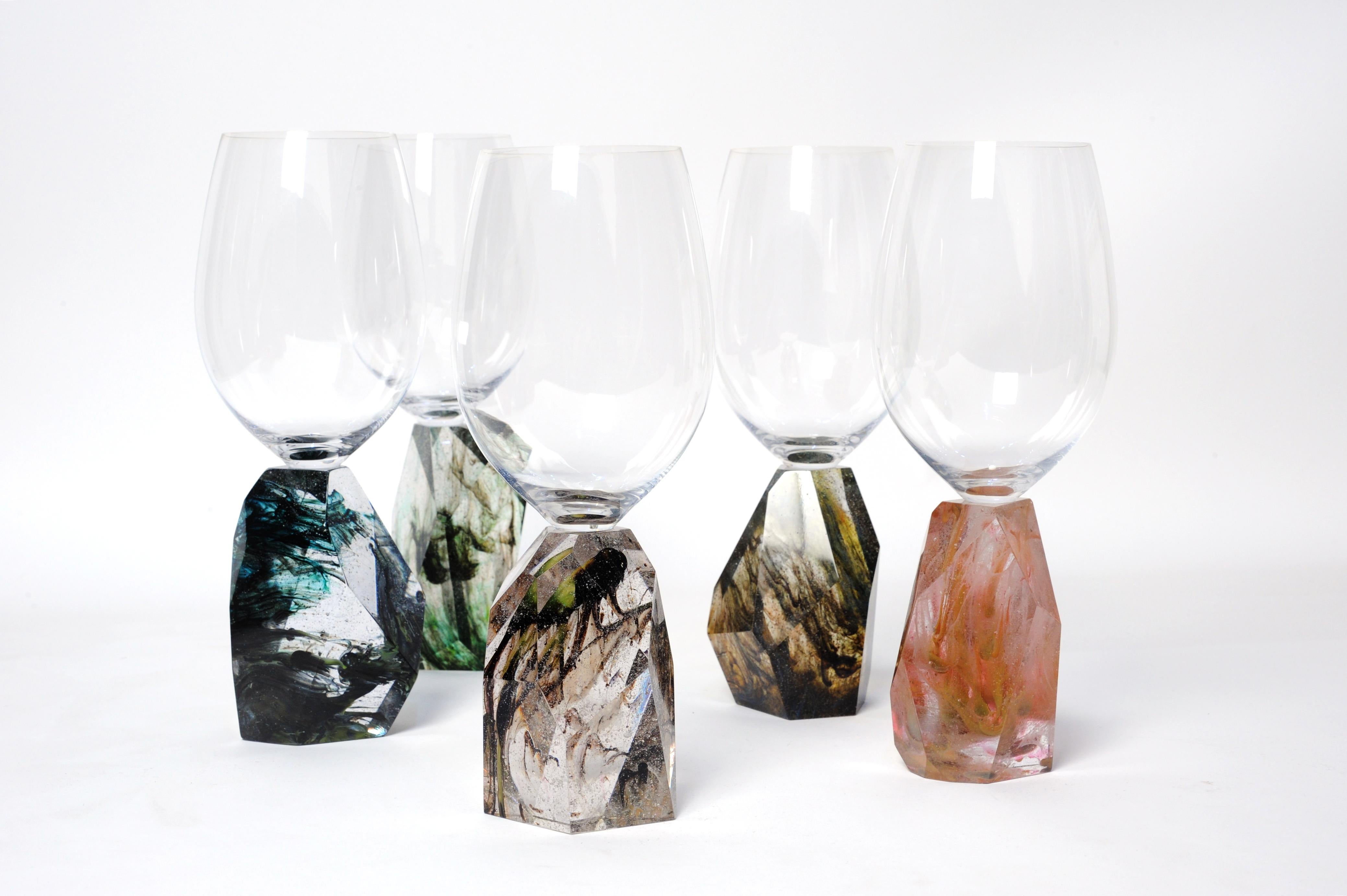 Crystal Set of 4 DAROK Wine Glasses by Orfeo Quagliata For Sale