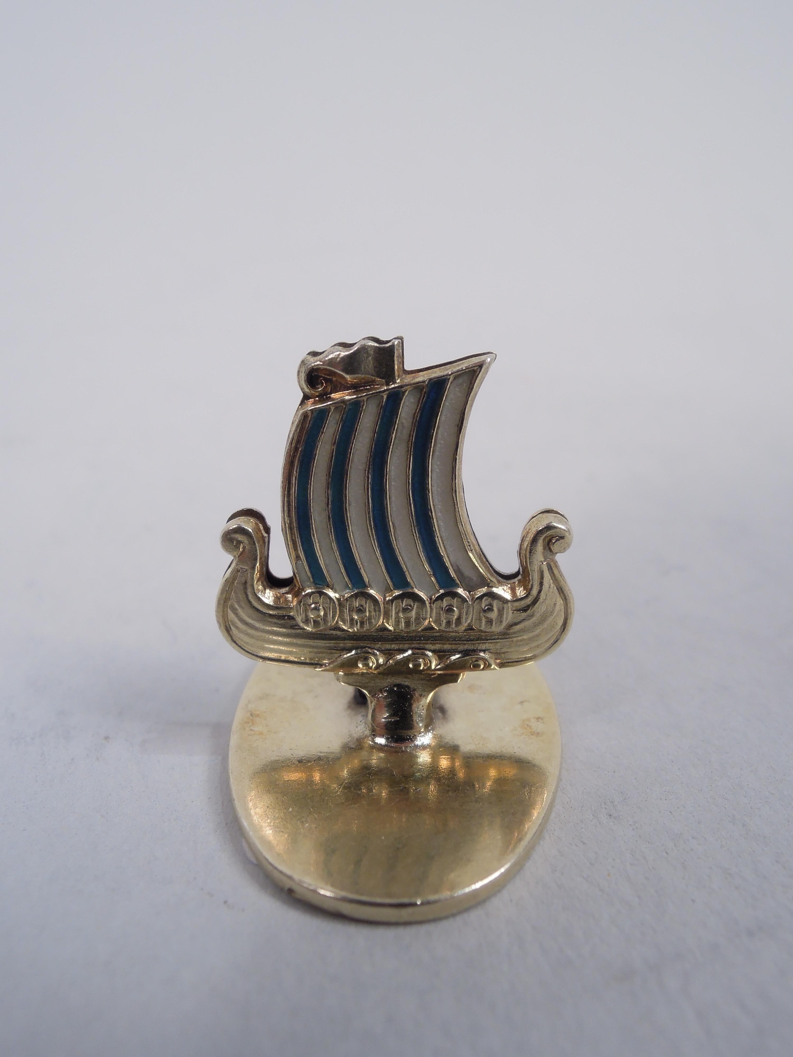 Set of 4 David Andersen Enameled Viking Longship Place Card Holders In Good Condition For Sale In New York, NY