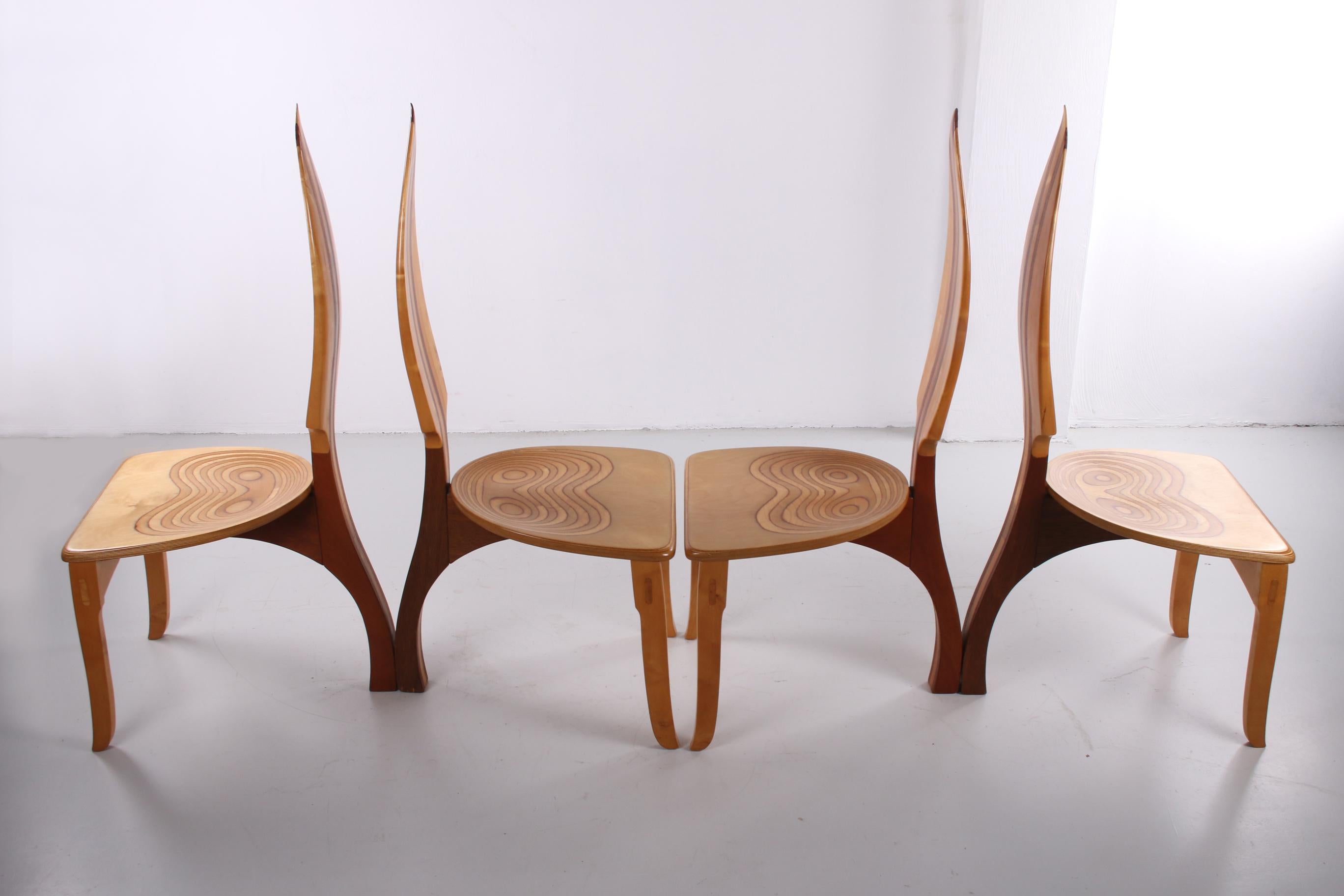 Expressionist Set of 4 David Haig Dining Table Chairs Made of Beech Wood Model Vedder, 70s