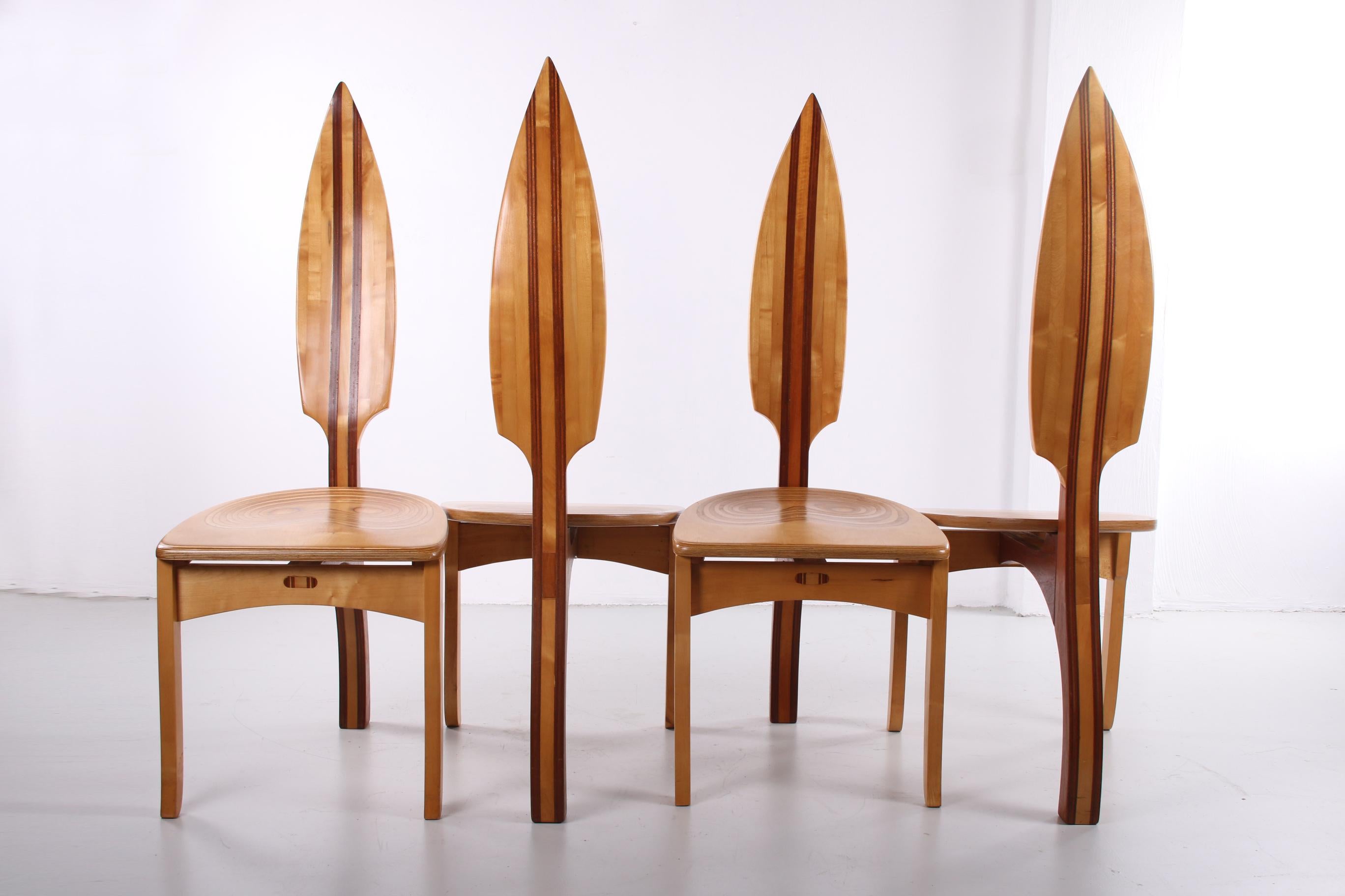 Brazilian Set of 4 David Haig Dining Table Chairs Made of Beech Wood Model Vedder, 70s