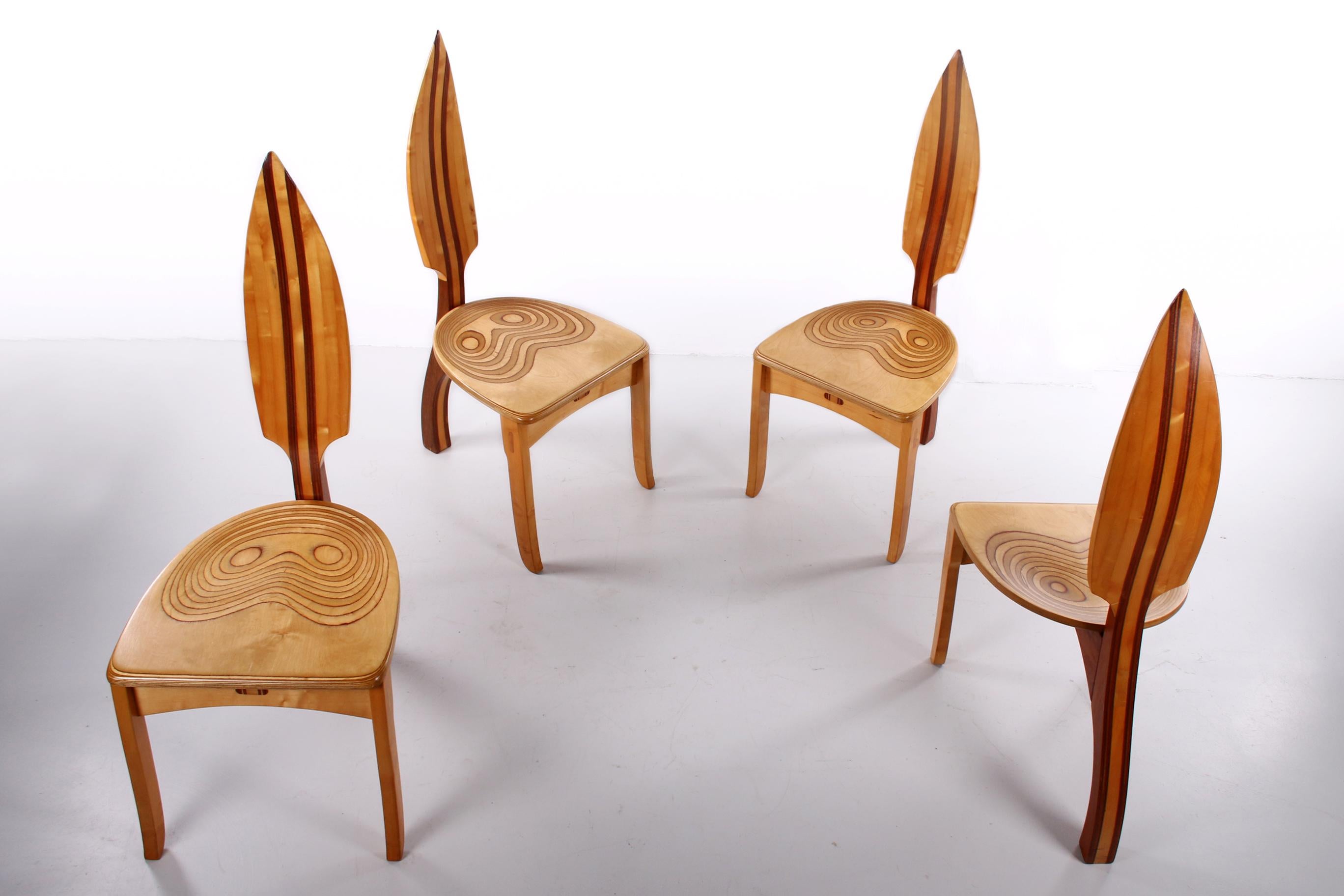 Set of 4 David Haig Dining Table Chairs Made of Beech Wood Model Vedder, 70s 1
